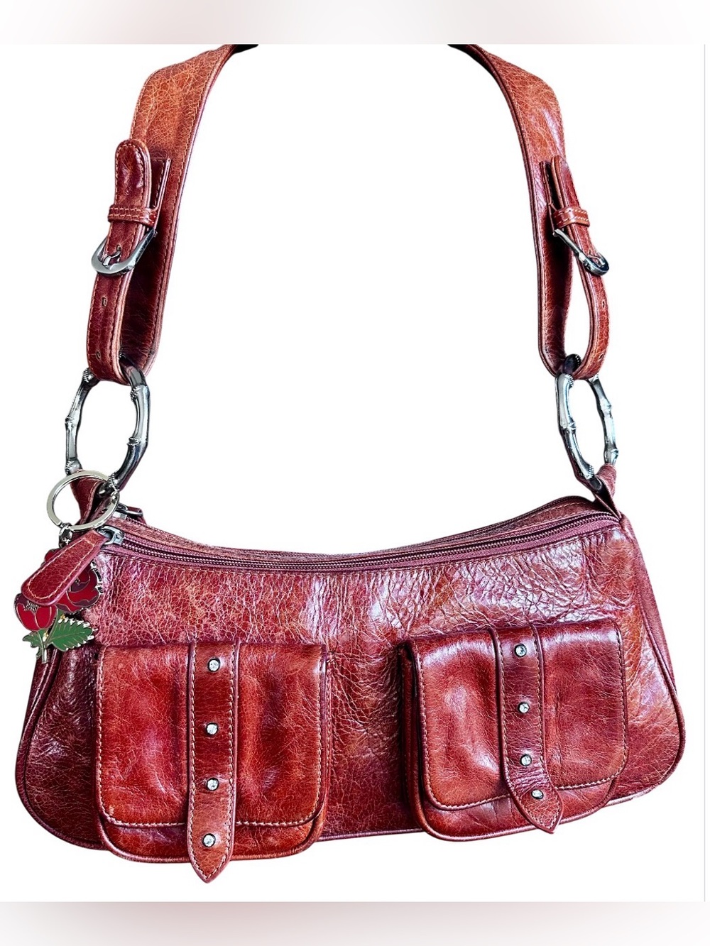 Burnt Brown Hobo Bag by Vera Pelle+Poppy keychain by Paper Anchor